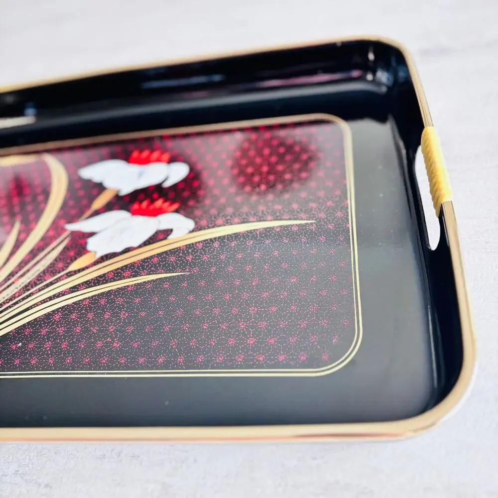 Otagiri Golden Mist Lacquer Service Tray Japan Black Gold Iris 18